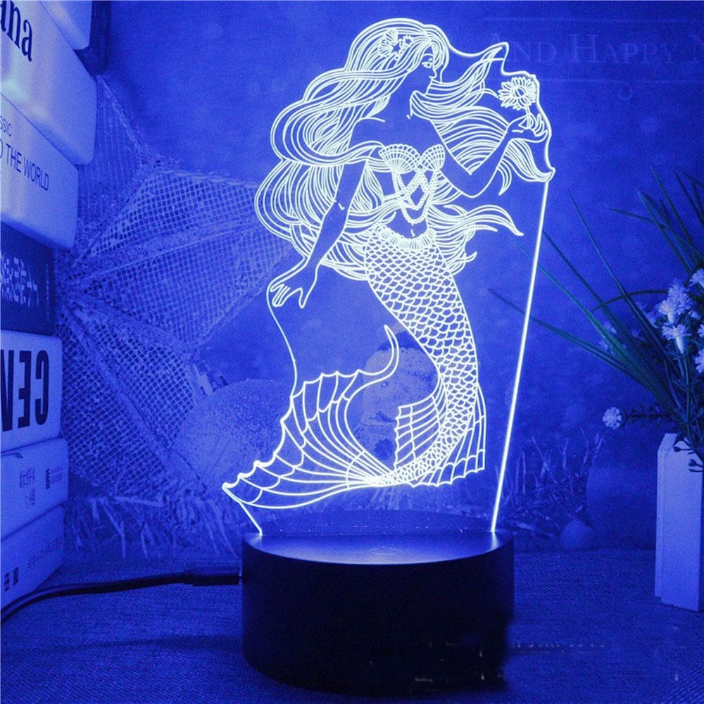 Lâmpada de luz noturna Mermaids Anime Decor 3D Illusion com base