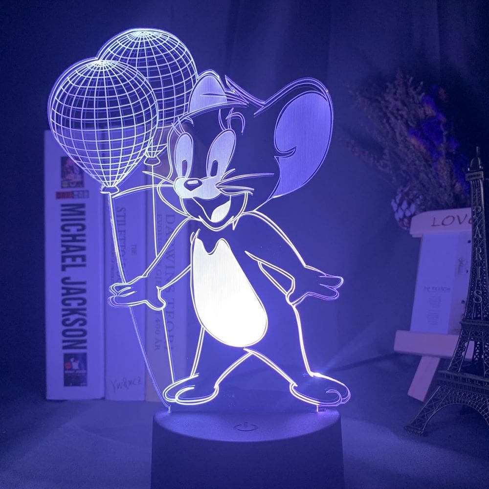 Lâmpada de luz noturna Tom Jerry Anime Decor 3D Illusion com USB