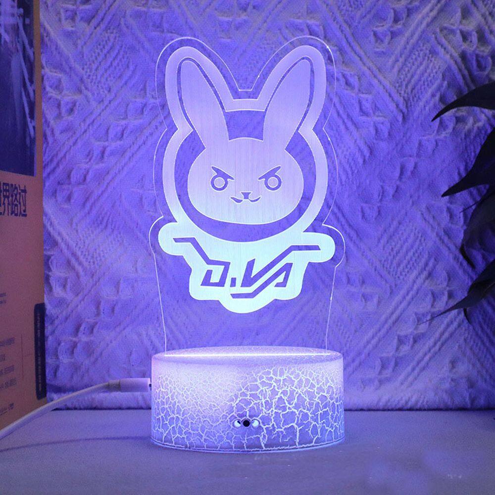 Lâmpada de decoração de anime Night Light Overwatchs Rabbits 3D Illusion