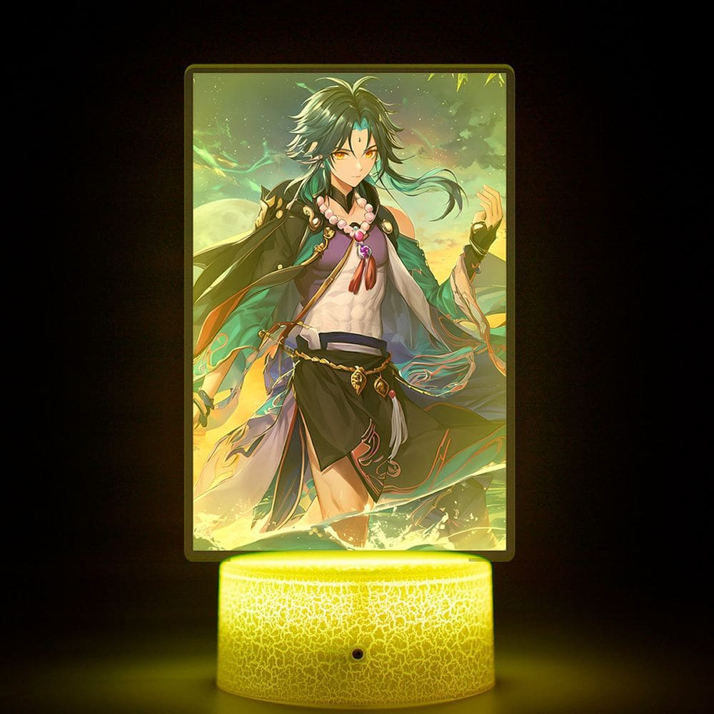 Lâmpada de luz noturna Genshins Impacts Xiaos Anime Decor 3D Illus