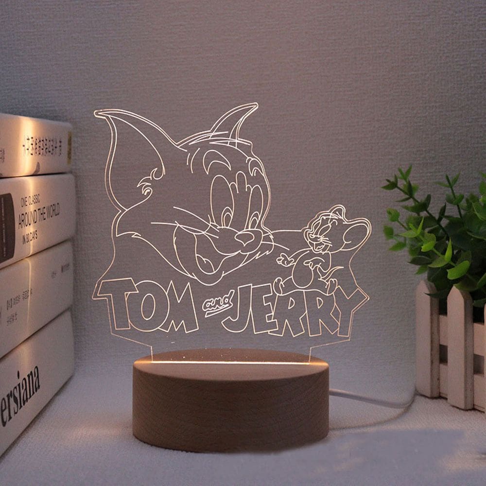 Lâmpada de decoração de anime Night Light Tom Jerrys 3D Illusion com base