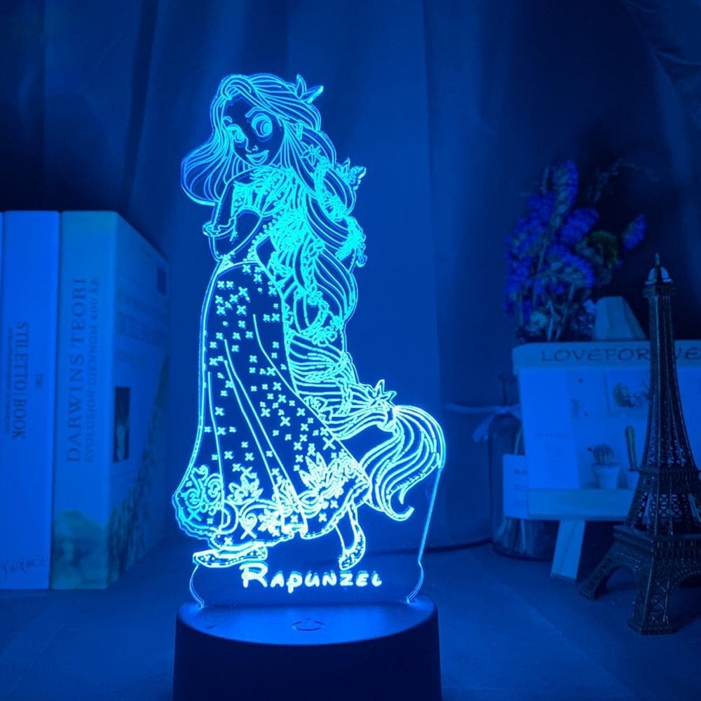 Lâmpada de luz noturna Rapunzels Anime Decor 3D Illusion com USB