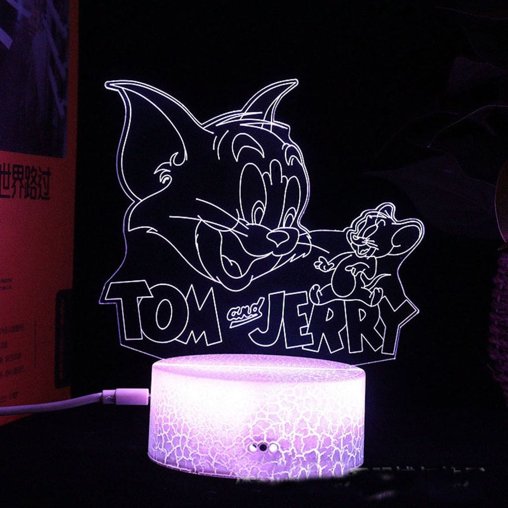 Lâmpada de luz noturna Tom Jerrys Anime Decor 3D Illusion com base