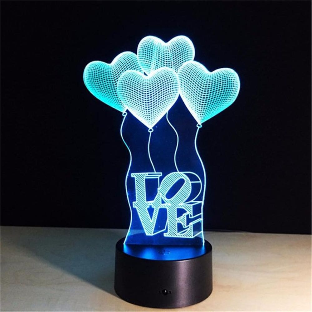 Lâmpada de ilusão LED 3D Night Light Four Love Balloons