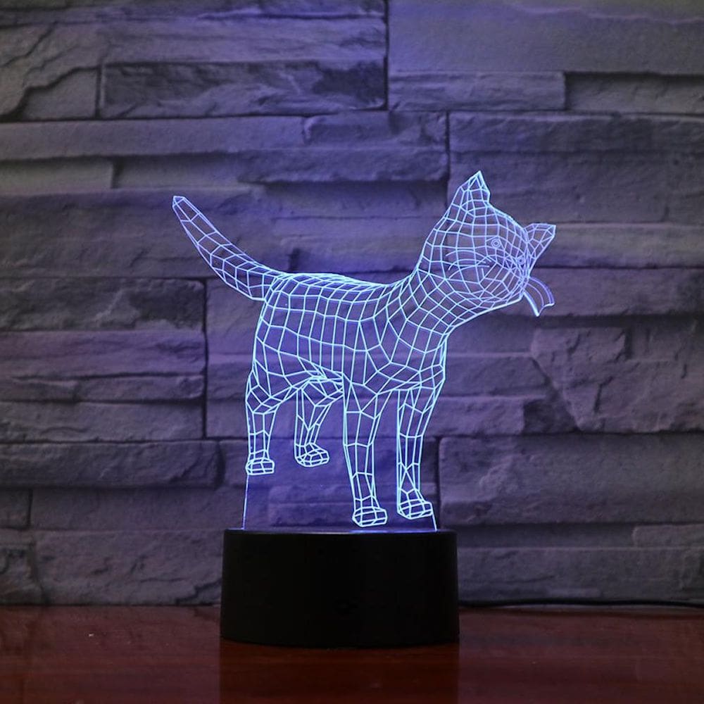 Luz noturna 3D LED Colorful Grid Cat Head Tilt para quarto de crianças