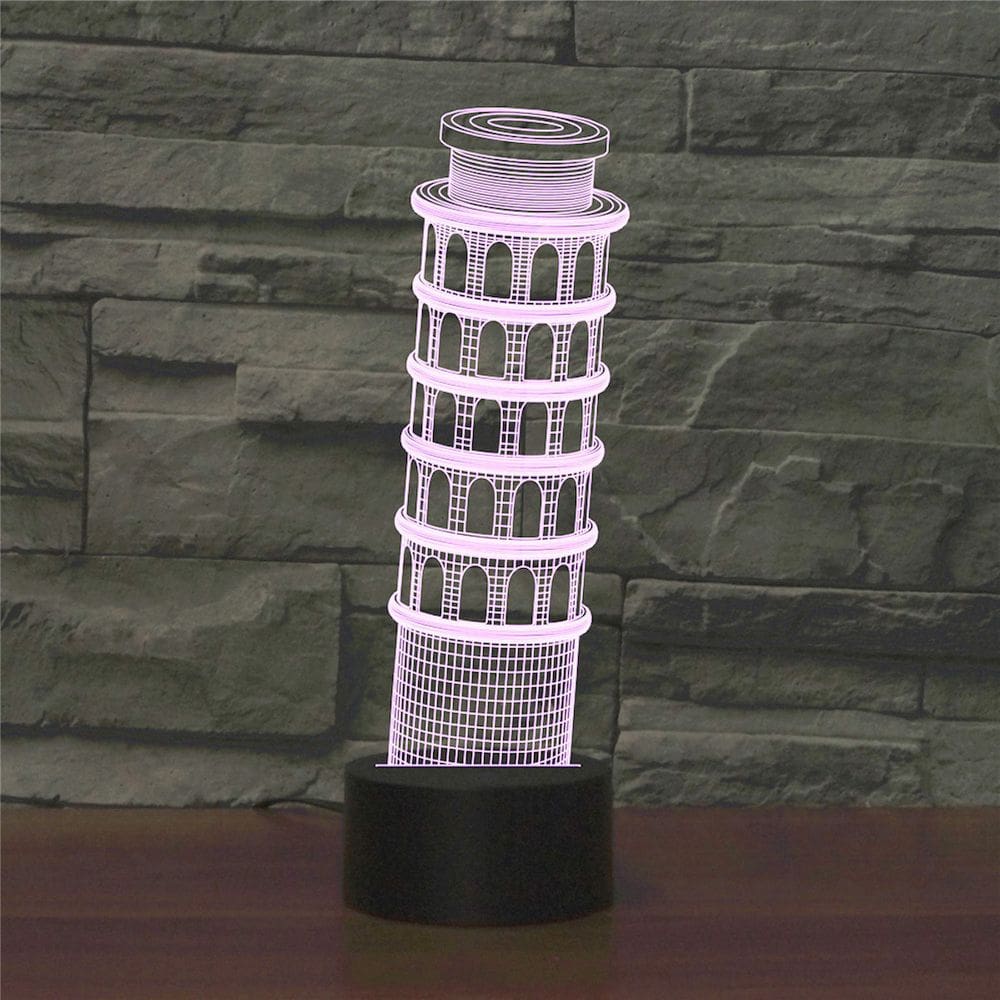 Lâmpada de decoração de anime Night Light Leaning Tower Of Pisa 3D Illusi