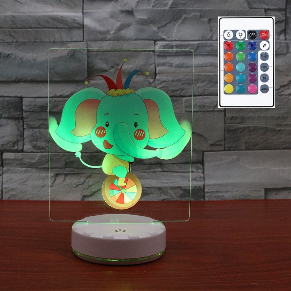 Lâmpada de luz noturna Elephants Anime Decor 3D Illusion com base