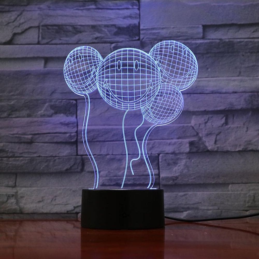 Lâmpada de ilusão LED 3D com luz noturna e balão de ar quente