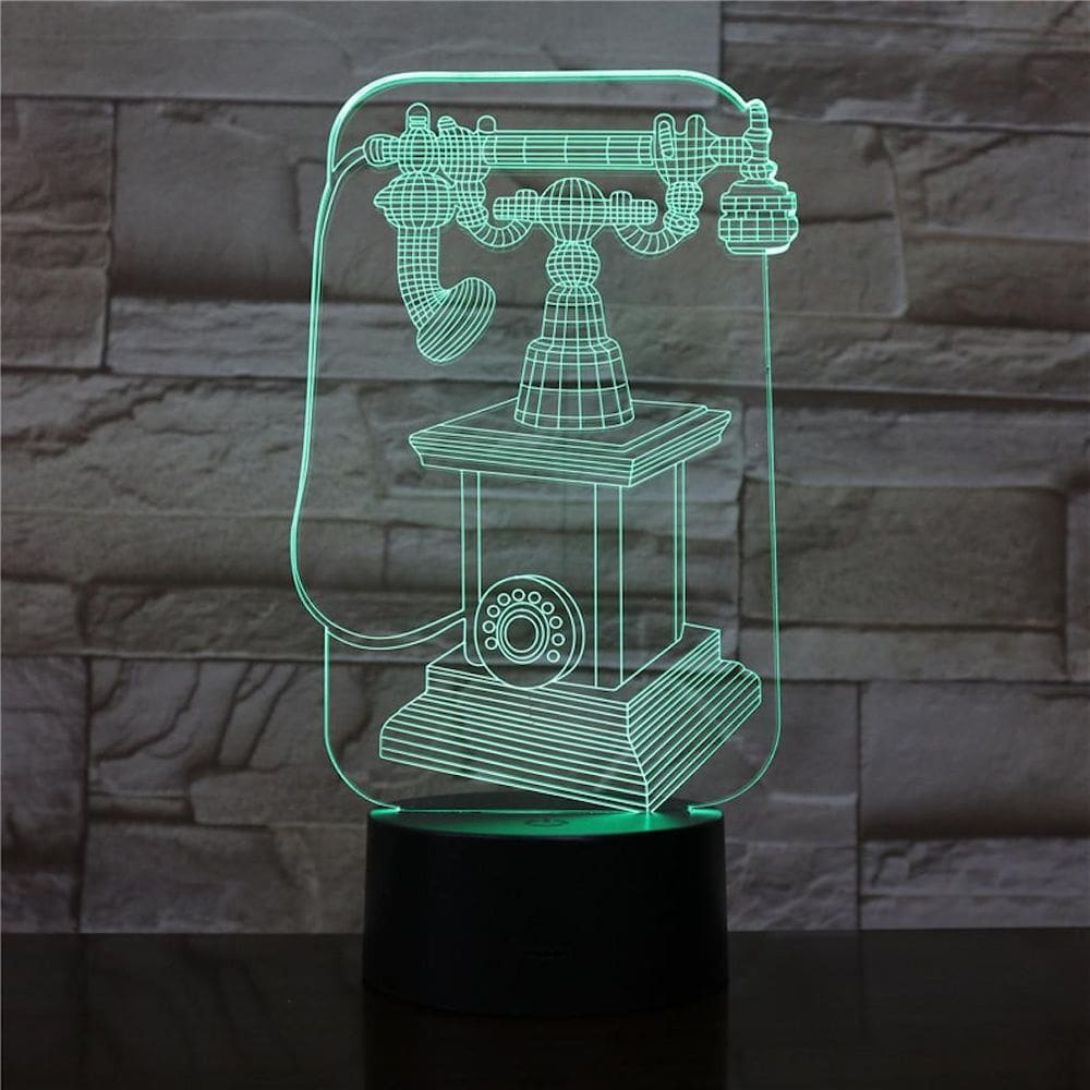 Lâmpada de ilusão LED 3D com luz noturna, telefone retrô