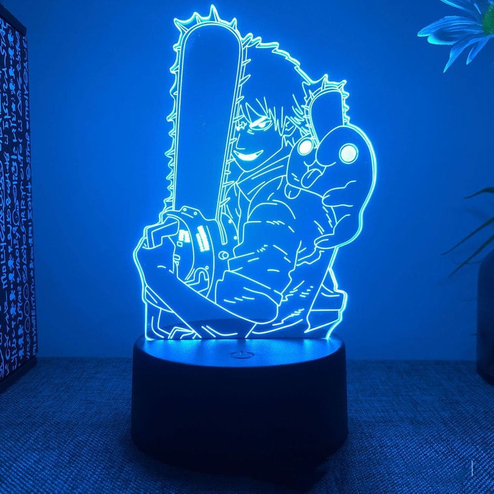 Lâmpada de ilusão LED 3D com luz noturna, motosserras, Denji Anime