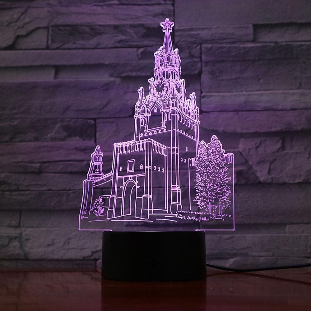 Luz noturna 3D Christian Cathedral Colorida Mudança de cor LED