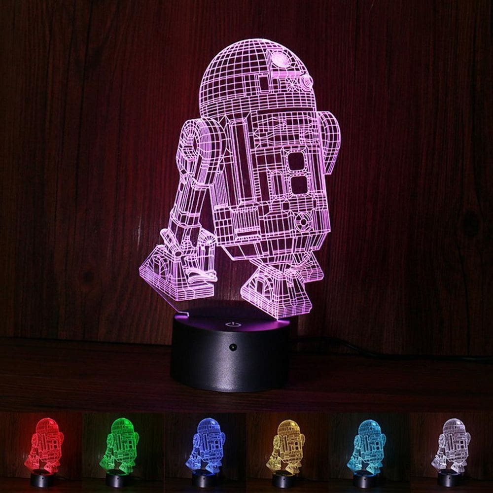 Luz noturna R2D2 LED 3D para quarto de crianças com gradiente de 7 cores