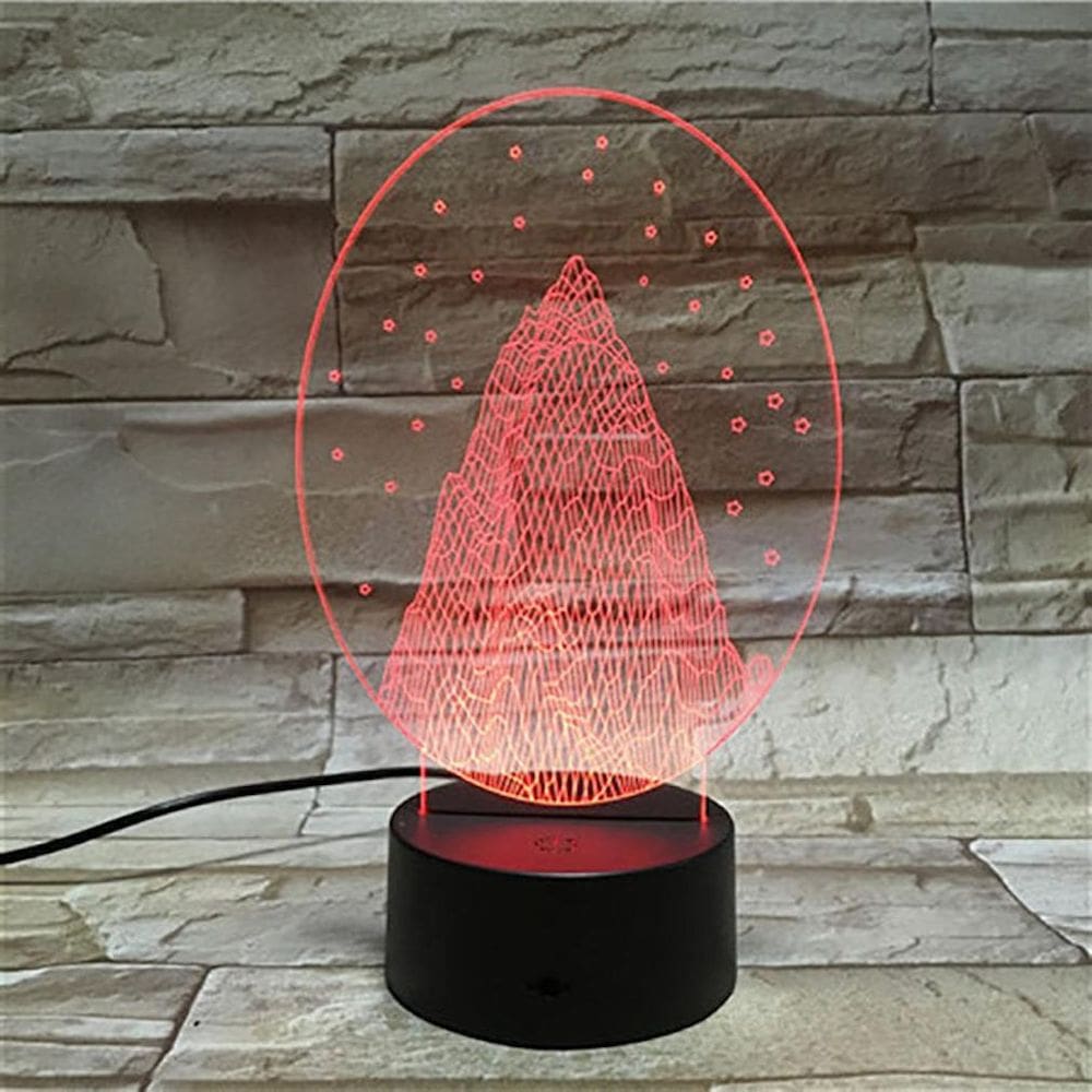 Luz noturna, lâmpada de ilusão LED 3D, montanhas, rios, céu estrelado