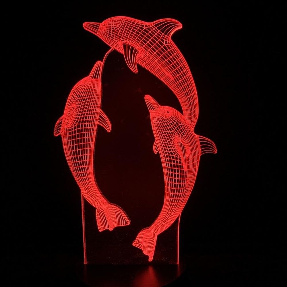 Luz noturna LED 3D Three Dolphins para quarto de crianças