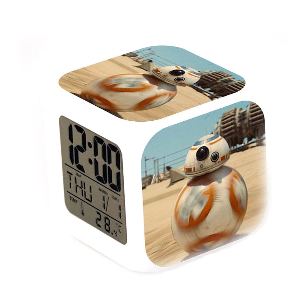 Despertador BB8 de 7 cores com mudança de LED com termômetro