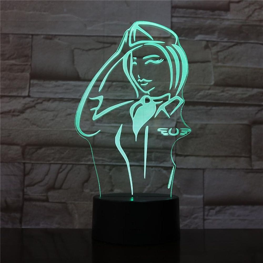 Luz noturna LED 3D Female Soldier Salute para quarto de crianças
