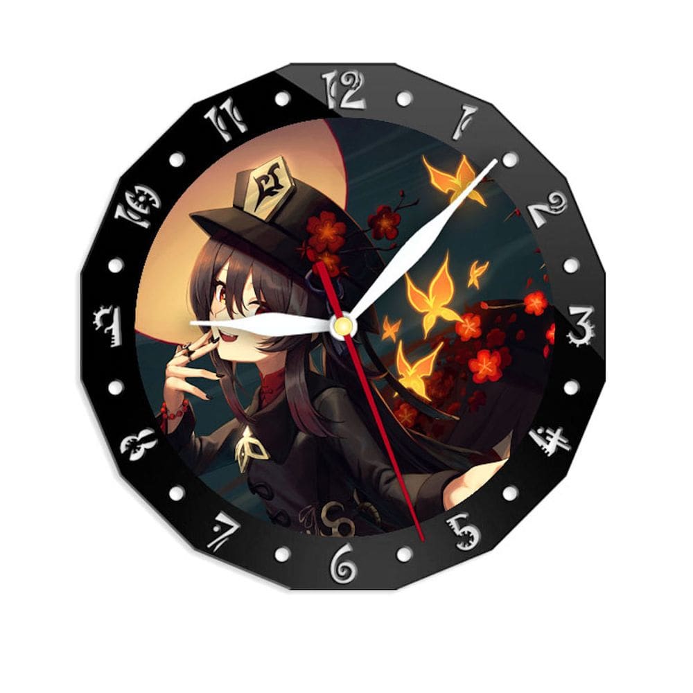 Relógio de parede Genshins Hutao Anime 30cm Silent Non-Ticking