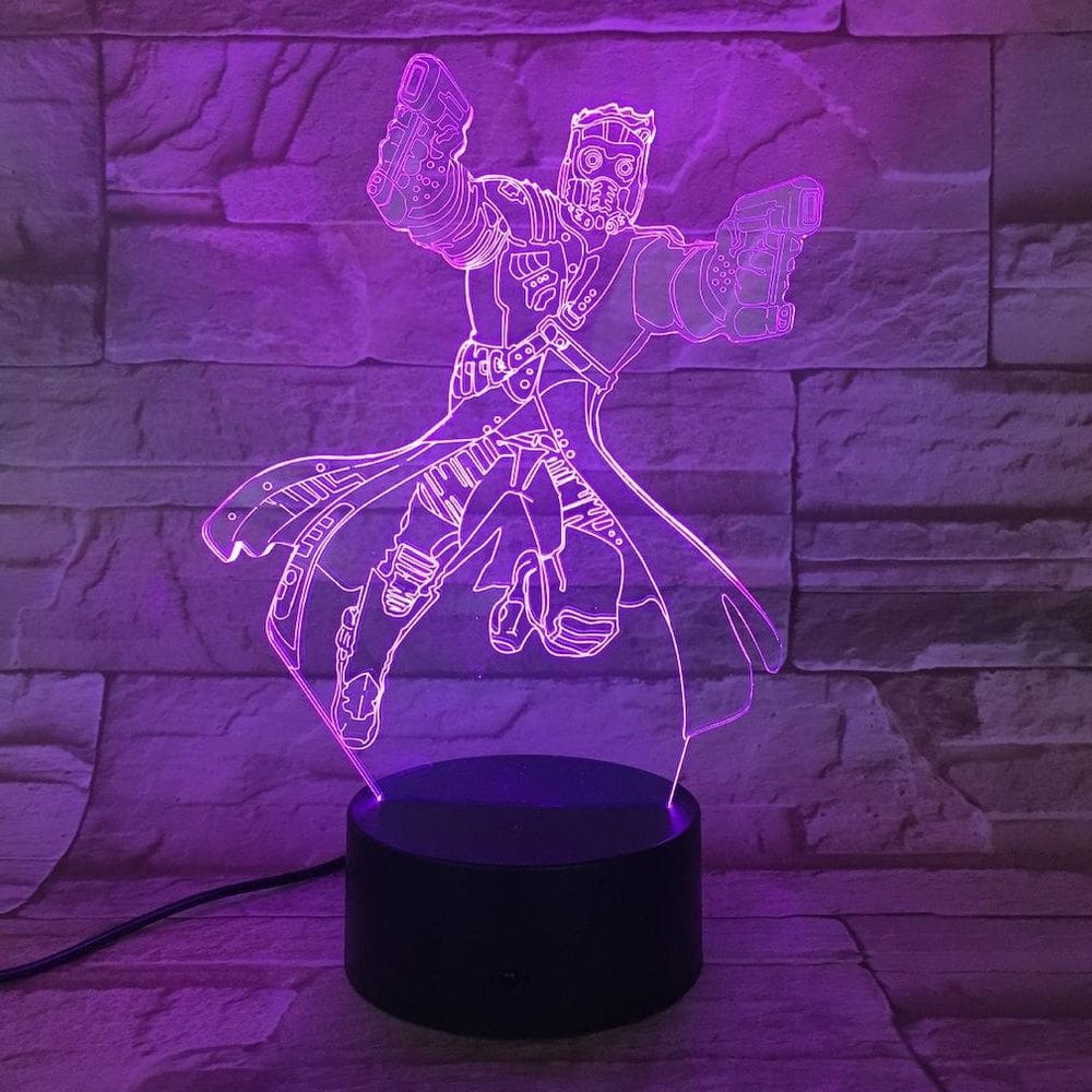 Lâmpada de ilusão LED 3D Night Light StarLord Quill com cores