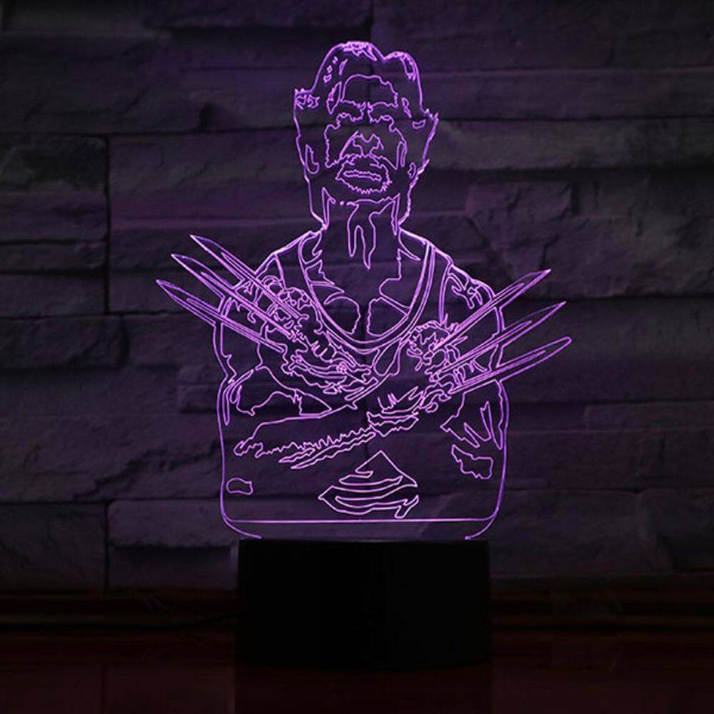 Luz noturna LED 3D Superheros Wolverines com luz colorida