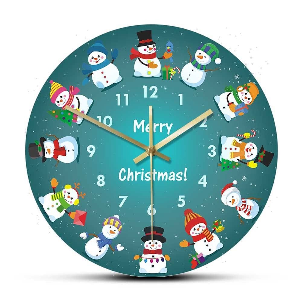 Relógio de parede Christmas Snowman Silent Non-Ticking 30cm