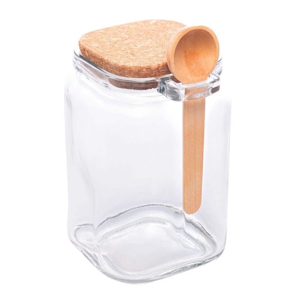 Pote Quadrado com Colher de Bambu e Tampa de Cortiça 830ml V