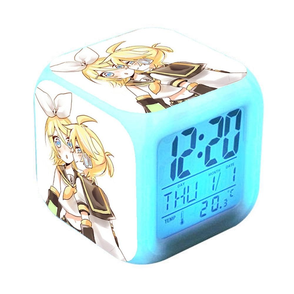 Relógio digital LED Kagamine Rin Square com função de despertador
