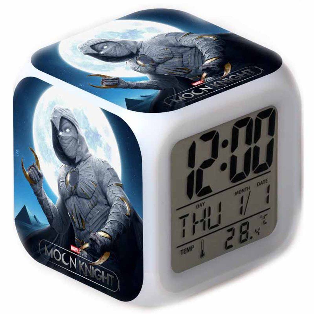 Relógio digital LED Moons Knights Square com função de despertador