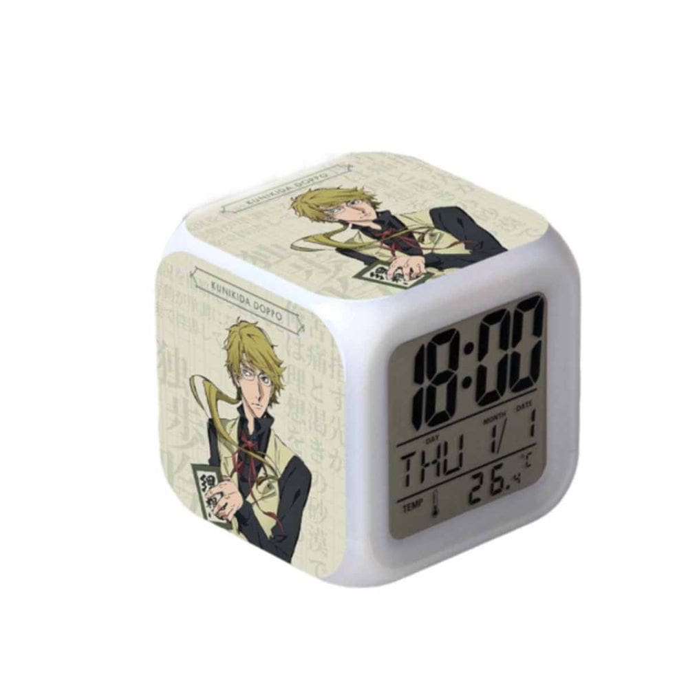 Relógio digital LED Bungous Stray Dogs Square com alarme de 8 cm