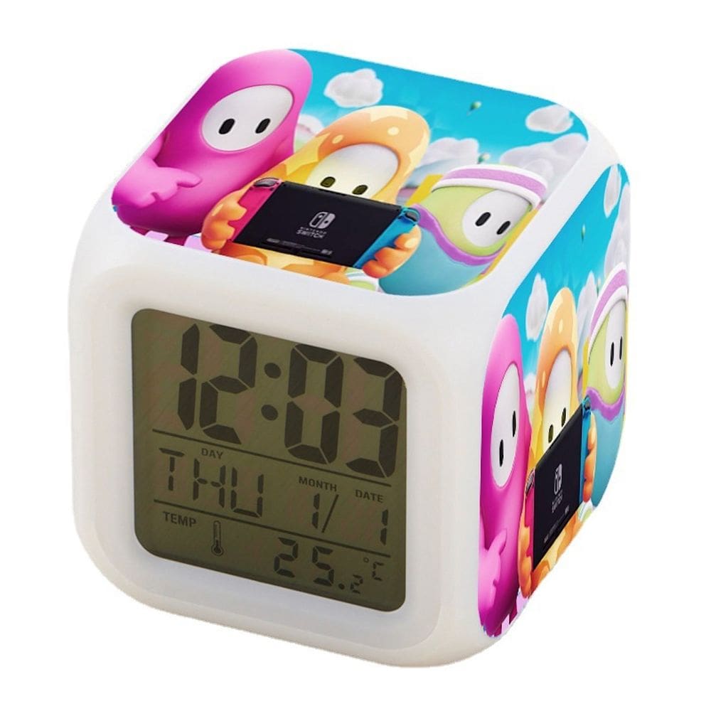 Relógio digital LED com função de despertador 8x8x8cm para crianças