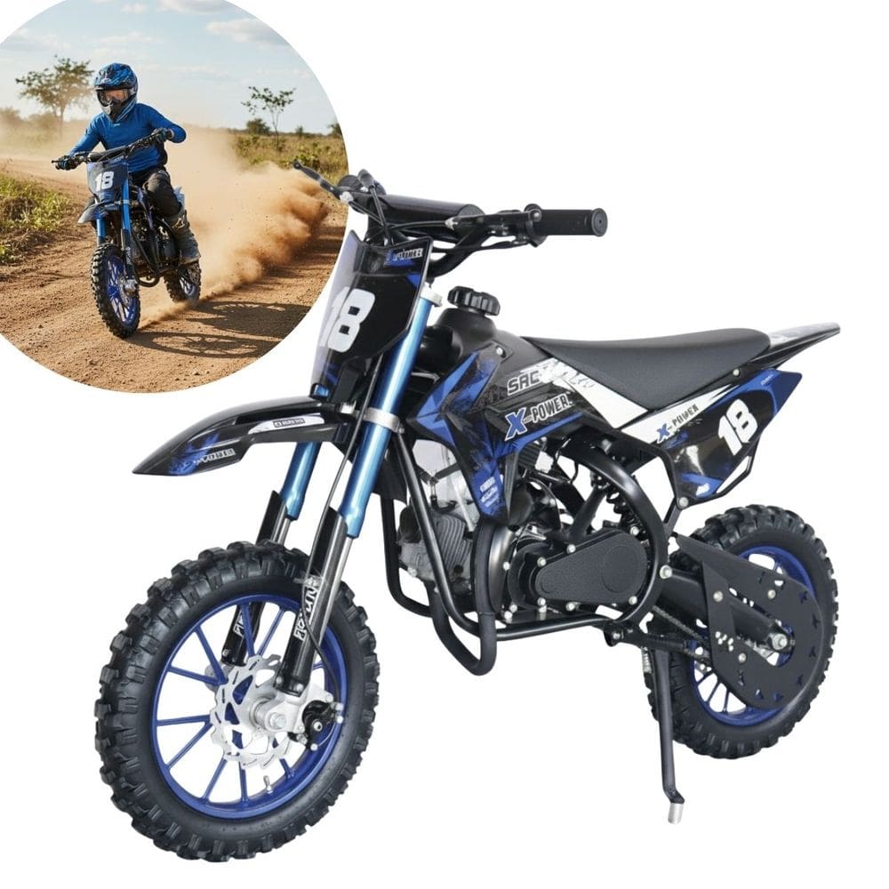 Mini Moto Infantil Partida Elétrica Gasolina 2T 49CC Cross Trilha Off Road Azul Iwmv002 Az