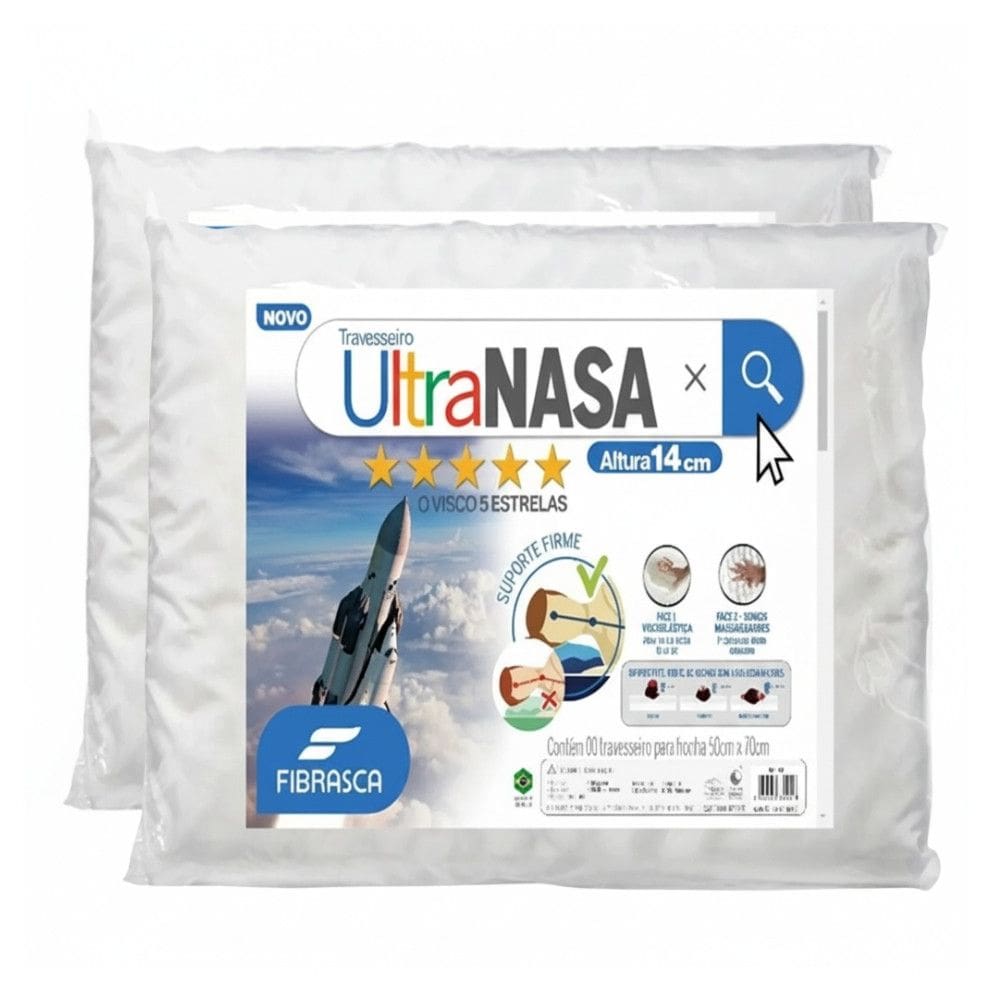 Kit com 2 Travesseiros Fibrasca Ultra Nasa 100 Poliester