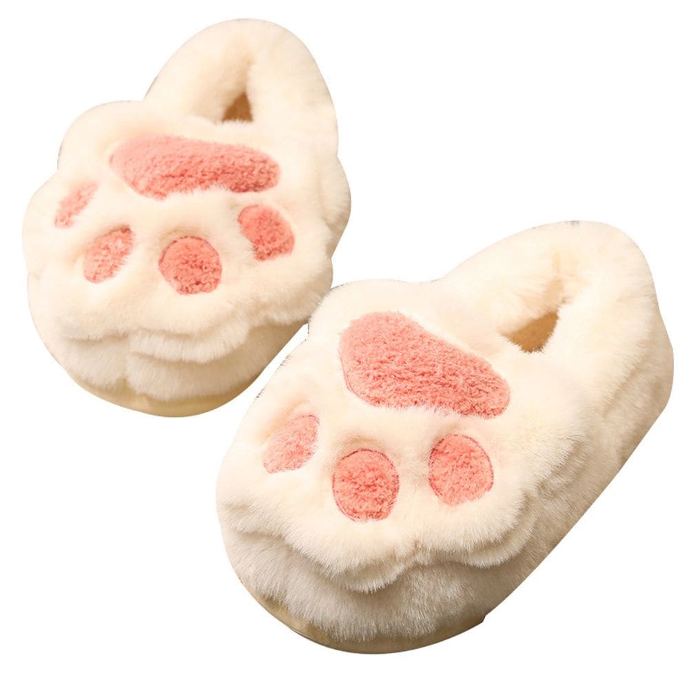 Chinelos Furry Cat Paw Warm Plush Antiderrapante Indoor House