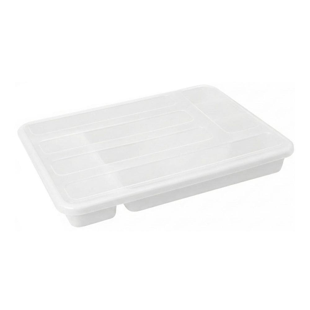 Organizador de Talheres Com Tampa Para Gaveta 5 Divisorias Plástico Cozinha Branco - Rotaplast