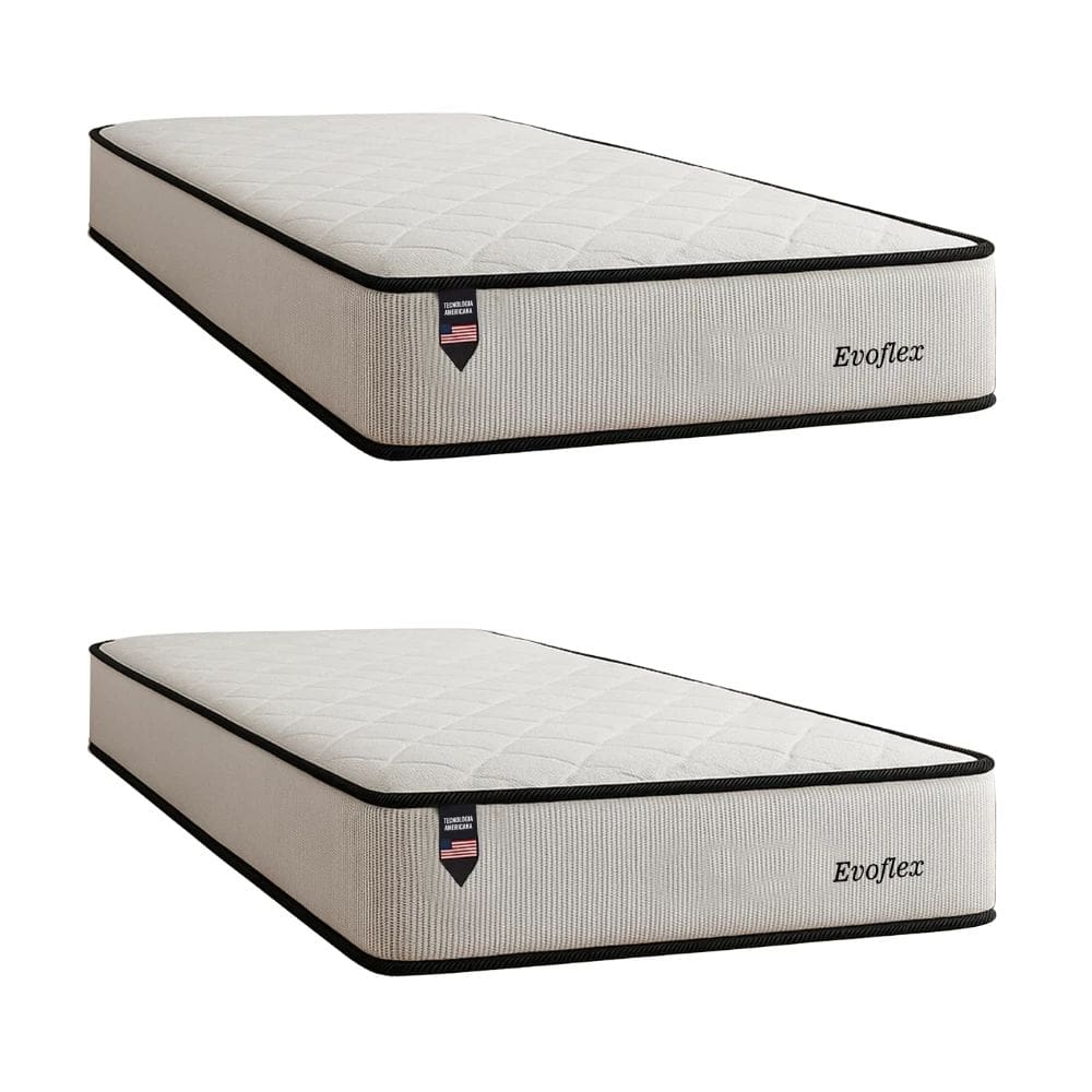 Kit 2 Colchões Solteiro Evoflex, Molas Ensacadas, D28, Firmeza Média, Suporta Até 130kg Por Pessoa em Cada Colchão