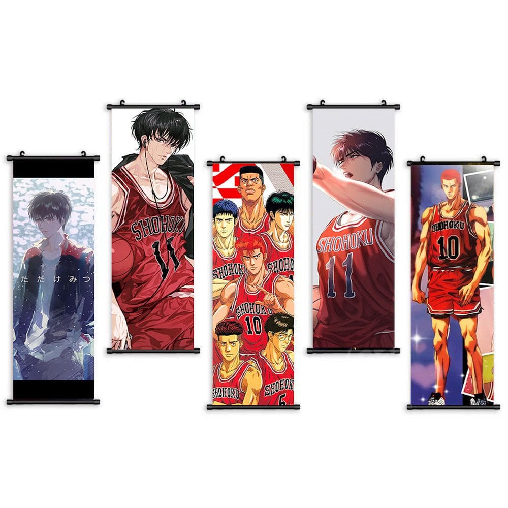 Pôsteres com impressão artística Slam Dunks, 5 peças de tecido de 25 x 75 cm e PVC
