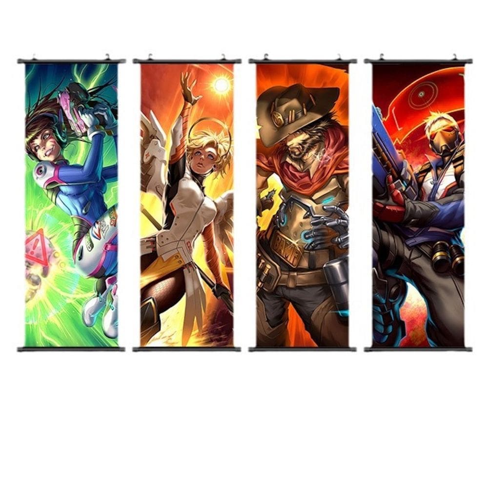 Arte de parede em tela 5 painéis Overwatch Coles Cassidys Anime 25x75cm