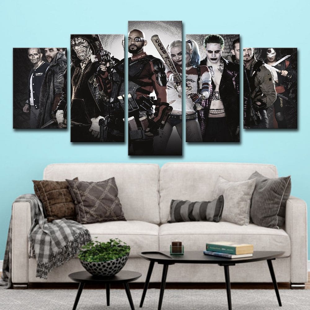 Pôster de pintura de parede em tela Harley Quinn Anime 5 painéis