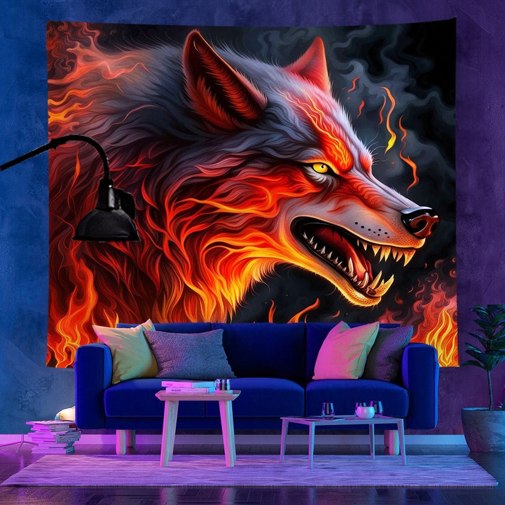 Tapeçaria fluorescente Animal Wolf Wall 150x150cm Microfabric