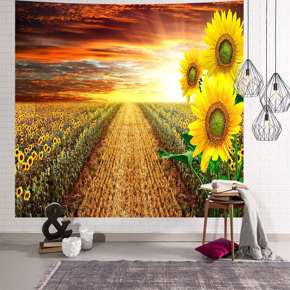 Tapeçaria de parede, girassóis, anime, 200x150cm, poliéster