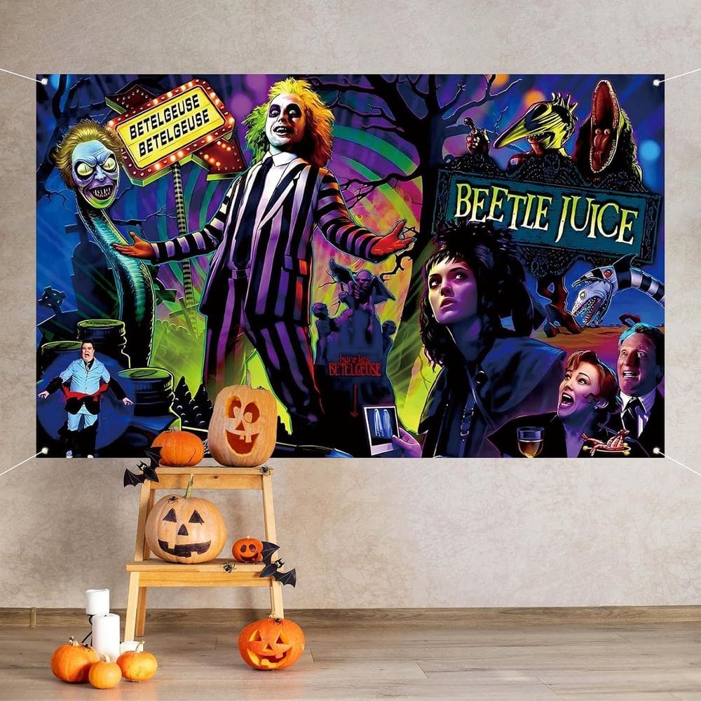 Tapeçaria Beetle Juice, parede de Halloween, 150x100cm, microtecido