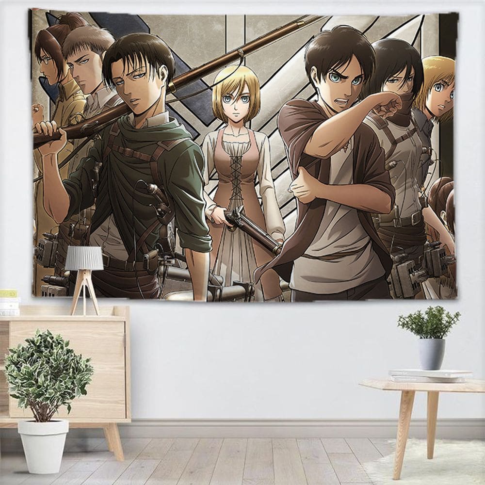 Tapeçaria para decoração de parede Art Attack on Titans 130x150cm