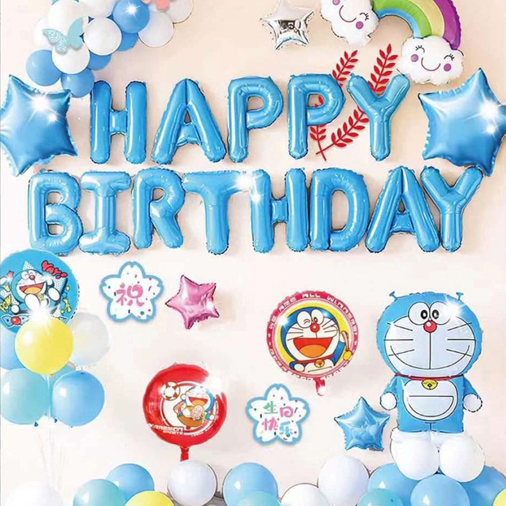 Kit de balões Doraemons Blue Latex, 47 unidades com borlas