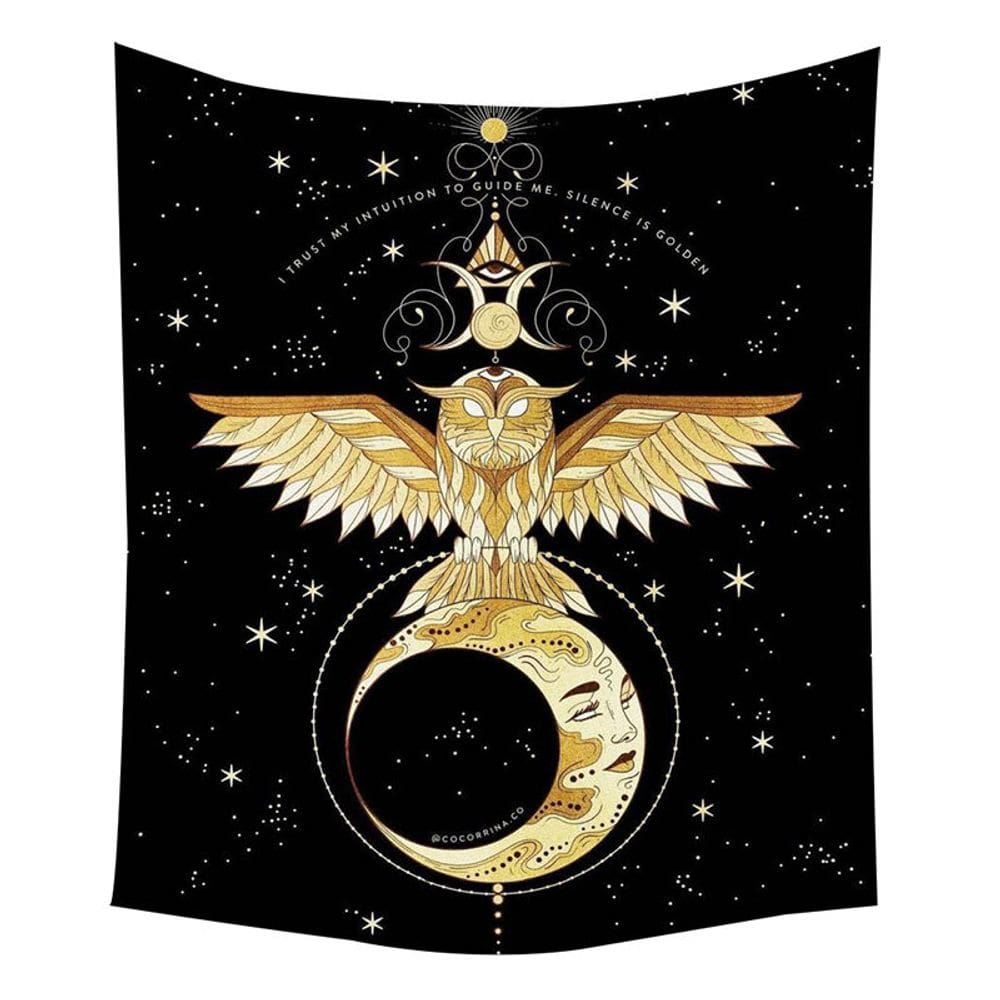 Tapeçaria Gold Moon Owl Wall 150x150cm de fibra de microtecido