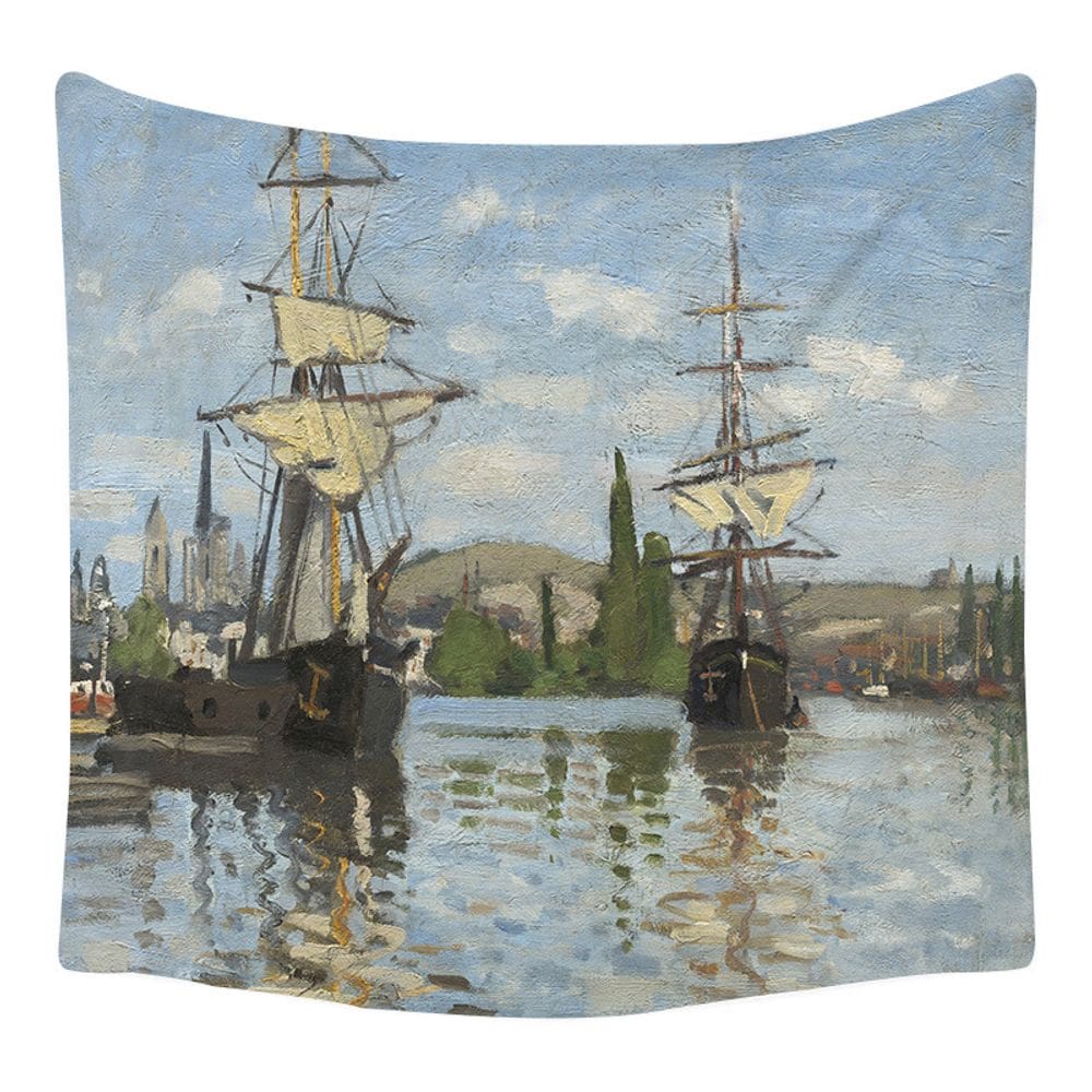 Tapeçaria, barco, paisagem marítima, 150x150cm, microtecido, fibra