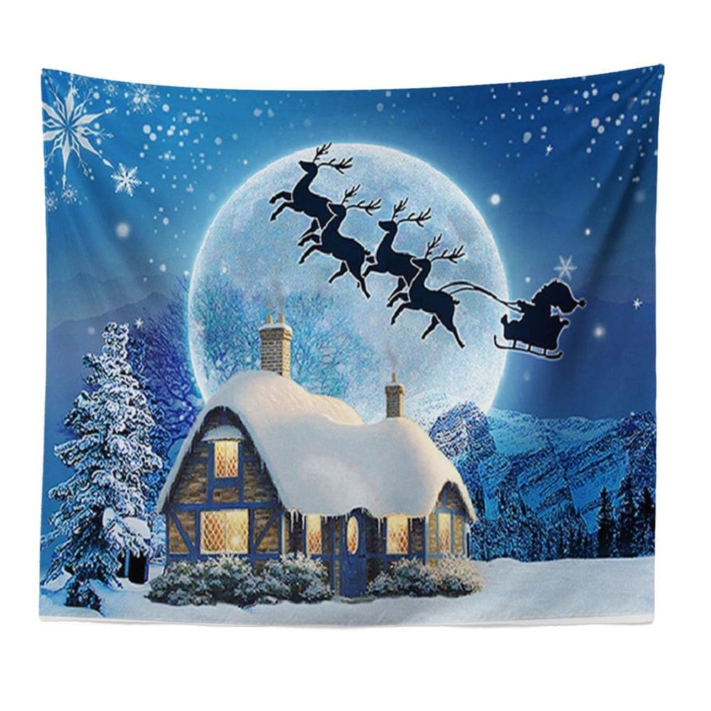 Tapeçaria de parede Papai Noel Elk Snowscape 150x130cm Microfabric