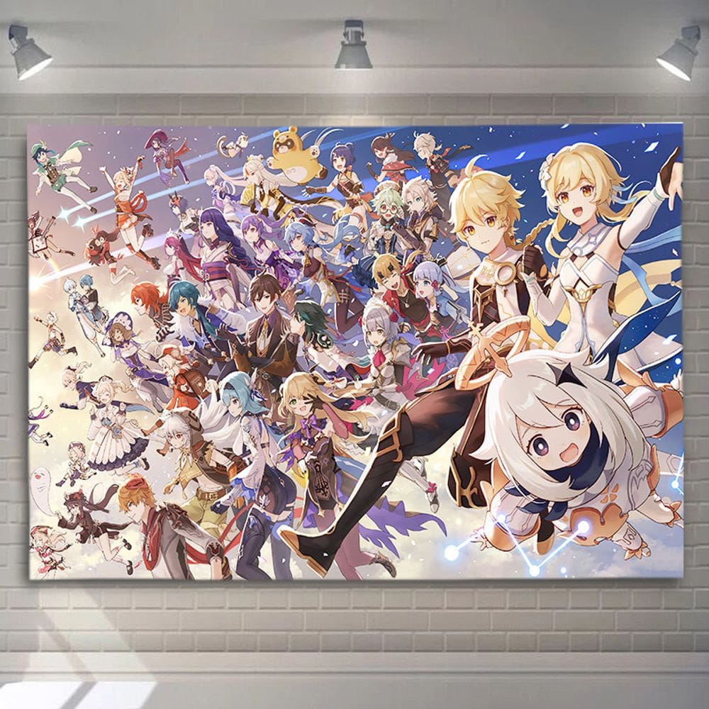 Decoração de tapeçaria para pendurar na parede Genshins Impacts Paimons Anime