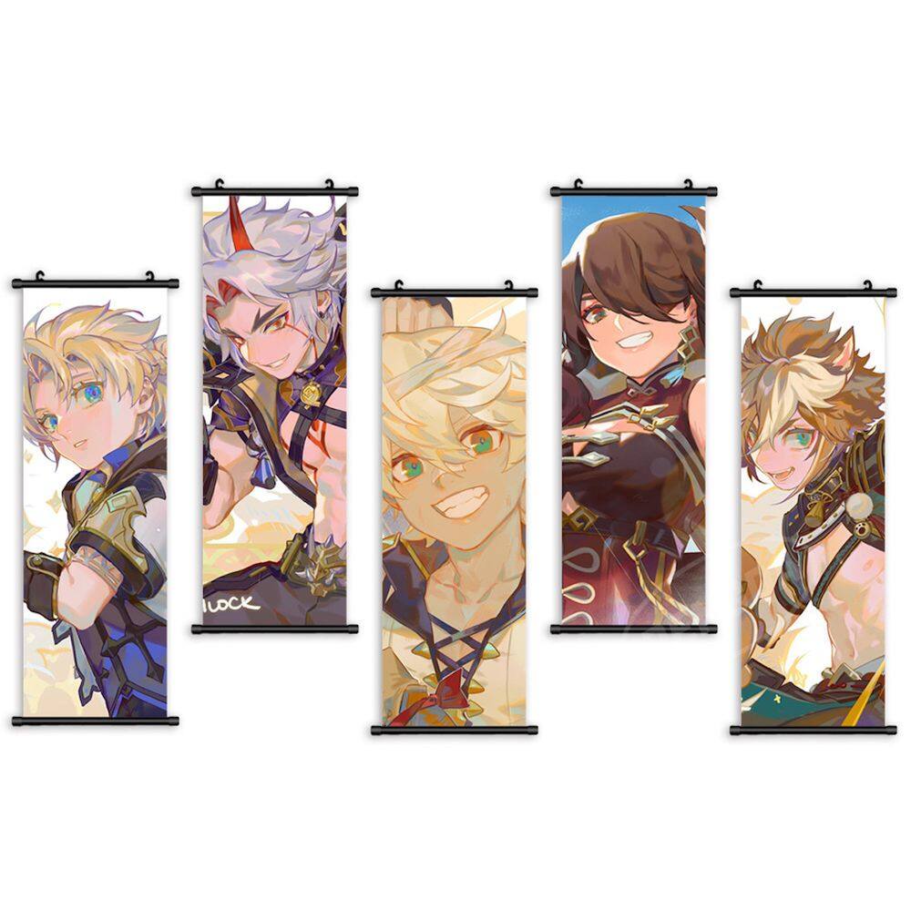 Pintura artística de parede em tela Genshins Impacts Anime 25x75cm