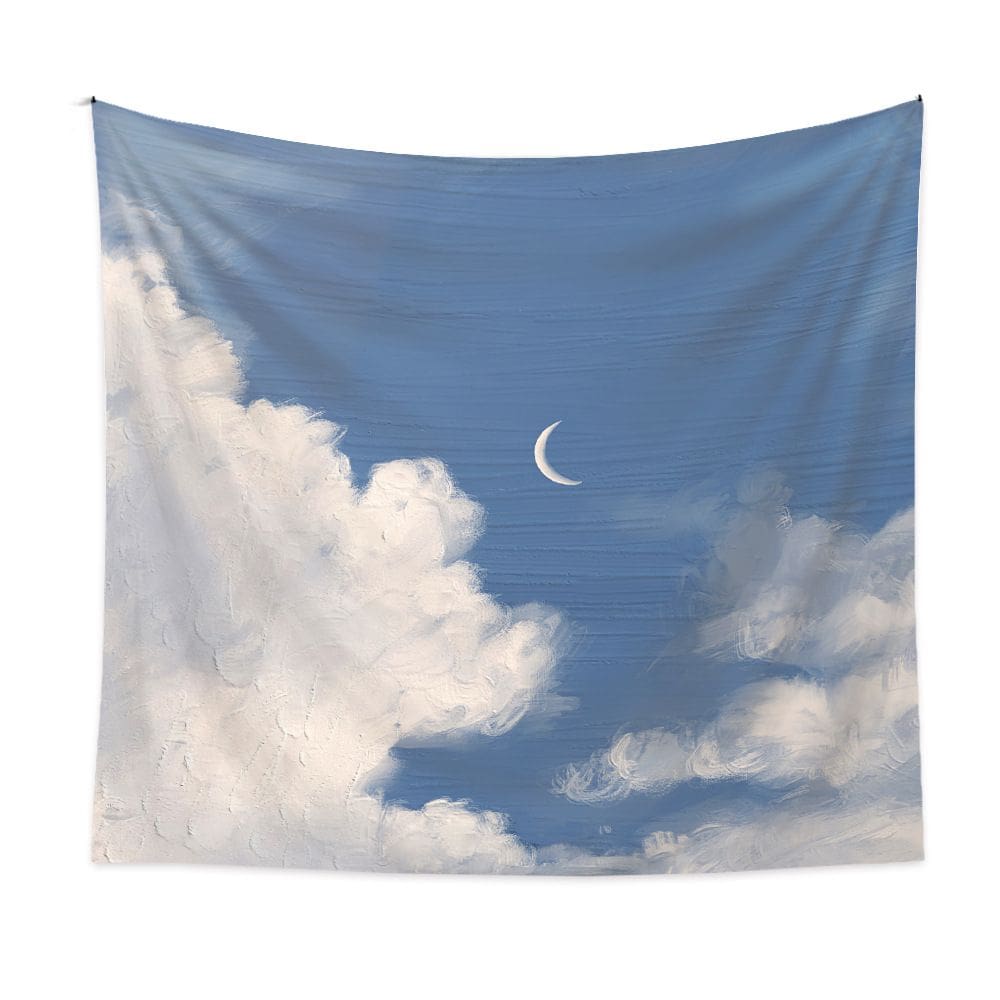 Tapeçaria Sky White Clouds Wall Aesthetic 150x130cm, microtecido