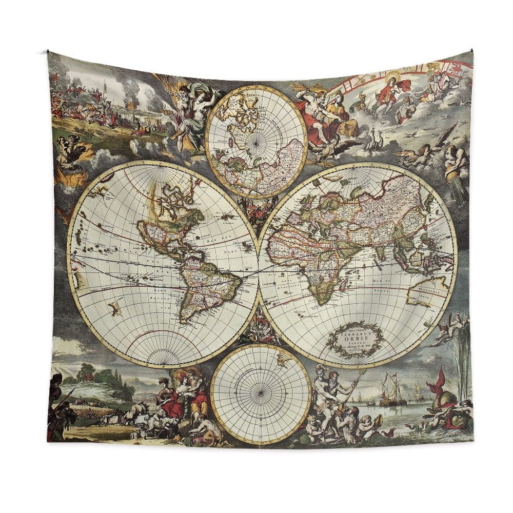 Microtecido de parede Tapeçaria World Map 150x130cm para quarto