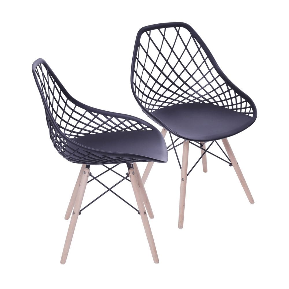 Kit 2 Cadeiras Base Madeira Kaila Preta